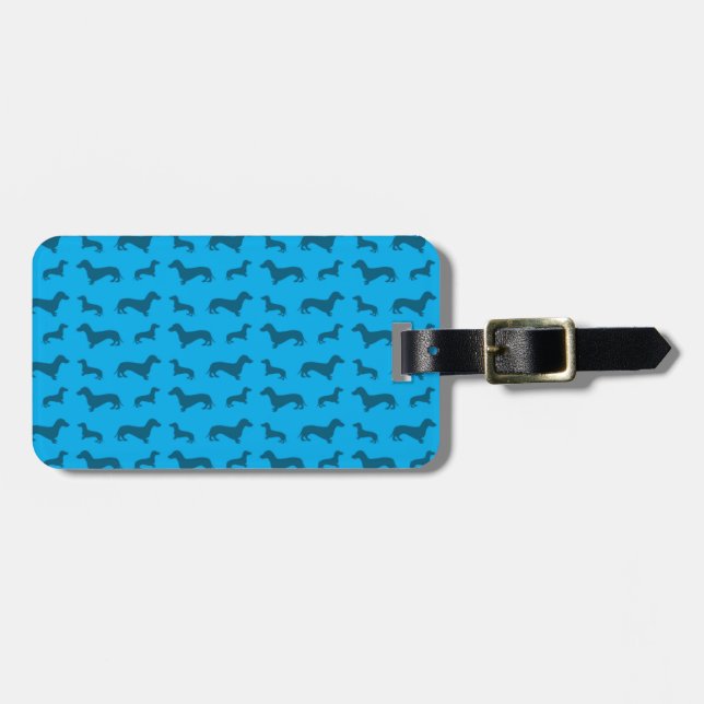 Étiquette À Bagage Motif mignon de teckel de bleu de ciel (Devant horizontal)