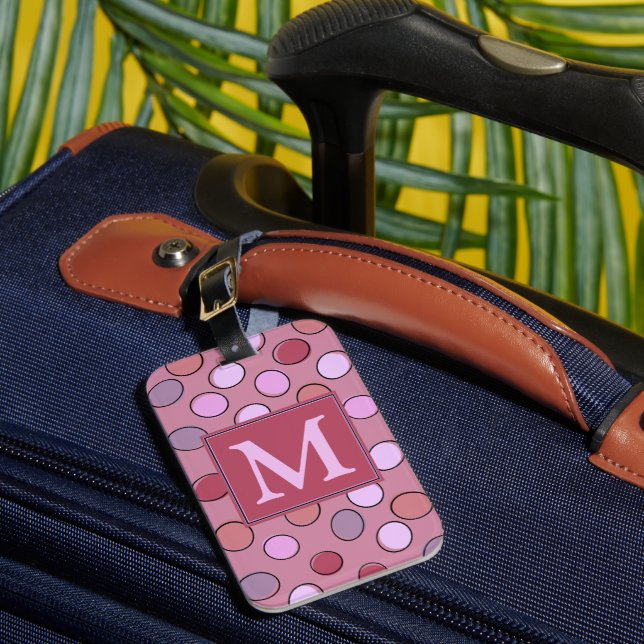 Étiquette À Bagage Motif Mignon Tacheté Rose Violet Monogramme (Insitu Rectoal 1)