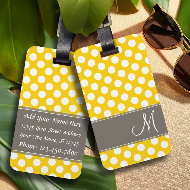 Étiquette À Bagage Motif moderne à pois avec monogramme (Personalized Luggage Tag)