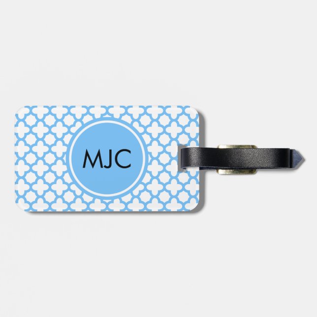 Étiquette À Bagage Motif Monogram Blue Quatrefoil (Dos horizontal)