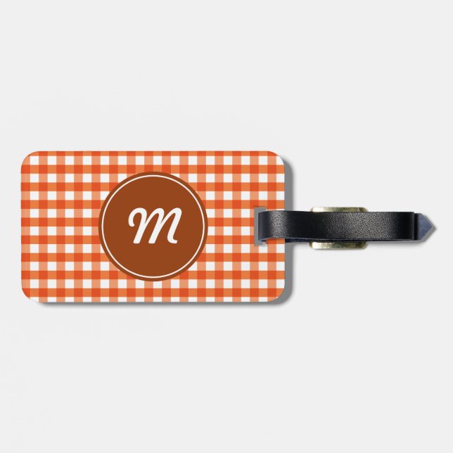 Étiquette À Bagage Motif Monogram Orange et White En vichy (Dos horizontal)