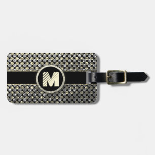 Étiquette À Bagage Motif Monogramme moderne en or et noir