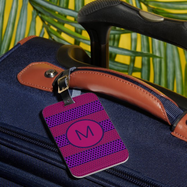 Étiquette À Bagage Motif monogrammé rayé violet et magenta (Insitu Rectoal 1)