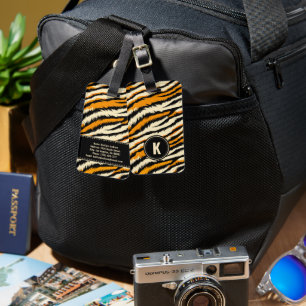Étiquette À Bagage Motif monogramme rayures de tigre noir orange
