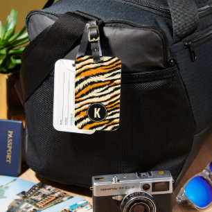 Étiquette À Bagage Motif monogramme rayures de tigre orange noir