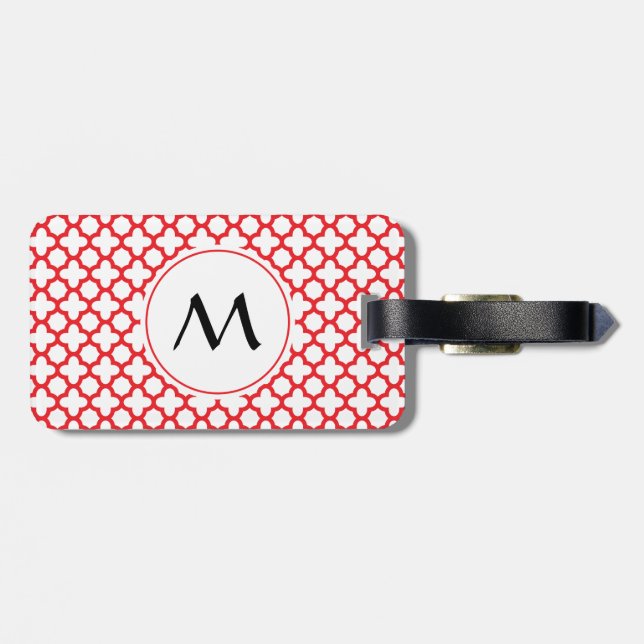 Étiquette À Bagage Motif monogramme Red Quatrefoil (Dos horizontal)