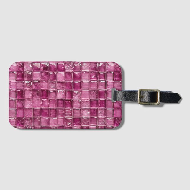 Étiquette À Bagage Motif mosaïque rose (Devant Horizontal)