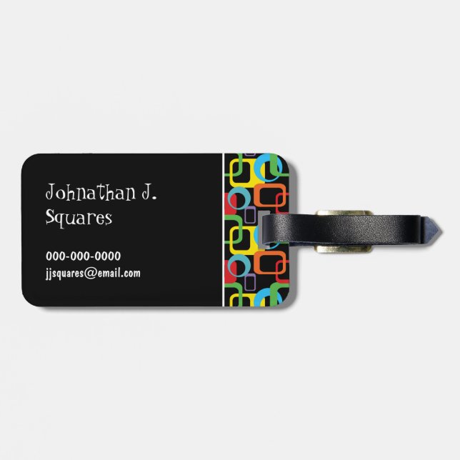 Étiquette À Bagage Motif multicouleur géométrique rétro personnalisé (Dos horizontal)