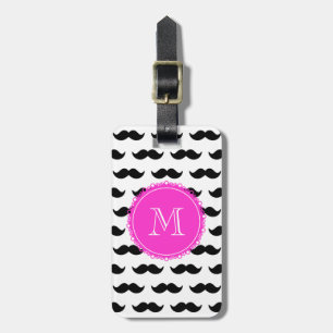 Étiquette À Bagage Motif noir de moustache, monogramme de roses