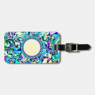 Étiquette À Bagage Motif noir et pastel d'abrégé sur en verre souillé
