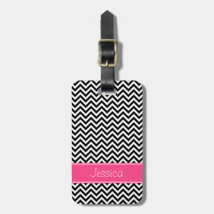 Étiquette À Bagage Motif noir et rose de Chevron personnalisé