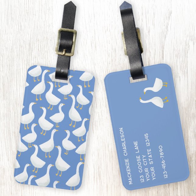 Étiquette À Bagage Motif Oiseau Oie Bleu (Goose luggage tag for geese and poultry lovers)