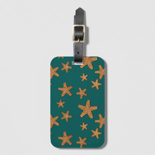 Étiquette À Bagage Motif orange d'étoiles de mer (Devant Vertical)