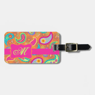 Étiquette À Bagage Motif Orange rose moderne Paisley Whimsy