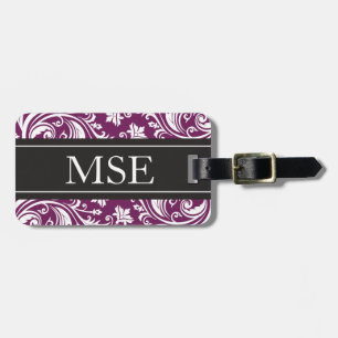 Étiquette À Bagage Motif personnalisé de damassé de noir de prune de