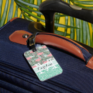 Étiquette À Bagage Motif personnalisé de flamants roses