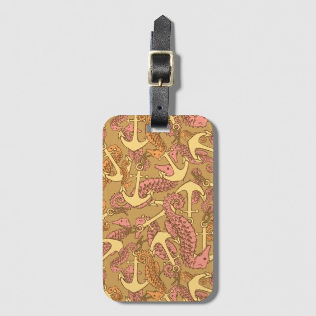 Étiquette À Bagage Motif peu précis d'hippocampe et d'Ancre (Devant Vertical)