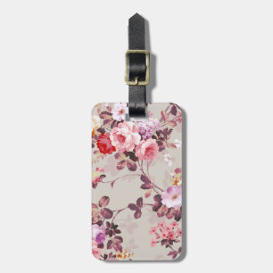 Étiquette À Bagage Motif pourpre rouge-rose élégant vintage de roses