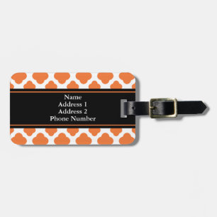 Étiquette À Bagage Motif Quatrefoil orange et blanc