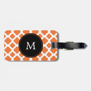 Étiquette À Bagage Motif Quatrefoil orange et blanc monogramme