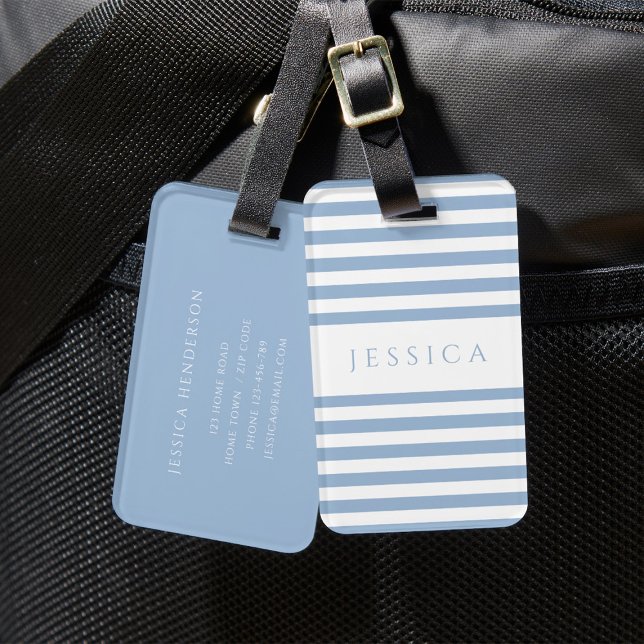 Étiquette À Bagage Motif rayé bleu moderne (Modern Blue Striped Pattern Luggage Tag)