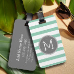 Étiquette À Bagage Motif rayé gris et menthe avec Monogramme<br><div class="desc">Un design simple avec un espace pour monogrammes. Si vous devez ajuster l'illustration ou modifier la police,  vous pouvez cliquer sur la zone personnaliser. Cela vous mènera à l'outil de conception où vous pouvez effectuer de nombreux changements.</div>