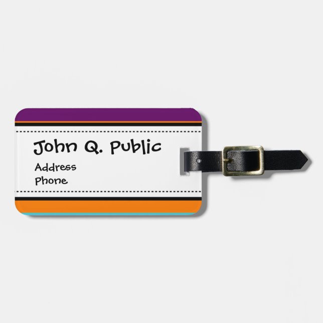 Étiquette À Bagage Motif rayé pourpre orange turquoise de rose d'été (Devant horizontal)