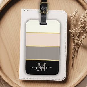Étiquette À Bagage Motif rayures féminines élégantes avec monogramme