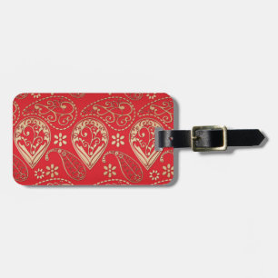 Étiquette À Bagage Motif Red Gold Paisley Bandana