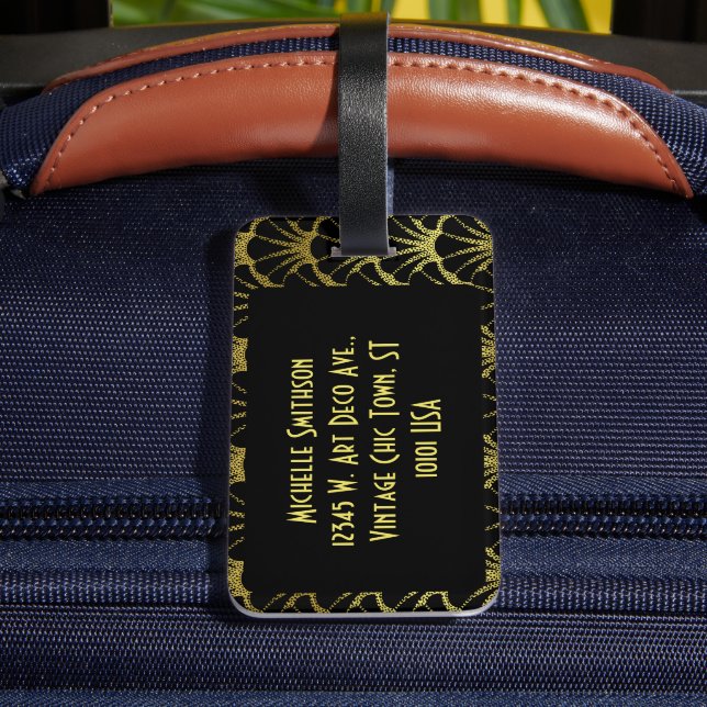 Étiquette À Bagage Motif Retro Art Déco Black / Gold Shell (Verso Insitu 4)