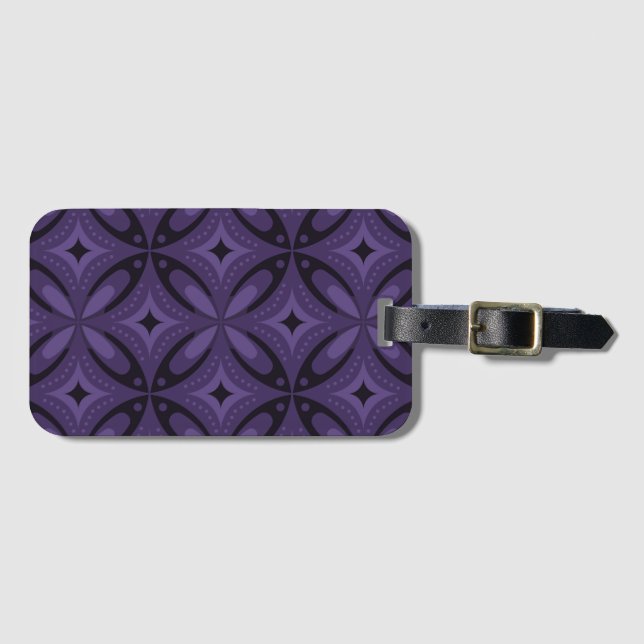 Étiquette À Bagage Motif Rétro de Couleur Violet Foncé (Devant Horizontal)