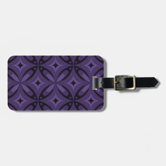 Étiquette À Bagage Motif Rétro de Couleur Violet Foncé (Devant horizontal)