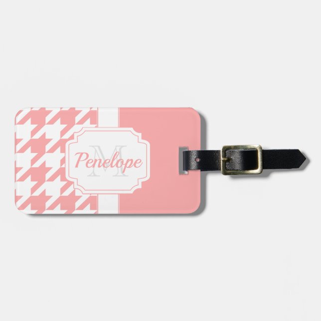Étiquette À Bagage Motif rose Houndstooth (Devant horizontal)