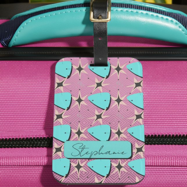 Étiquette À Bagage Motif rose moderne du milieu du siècle (Créateur téléchargé)