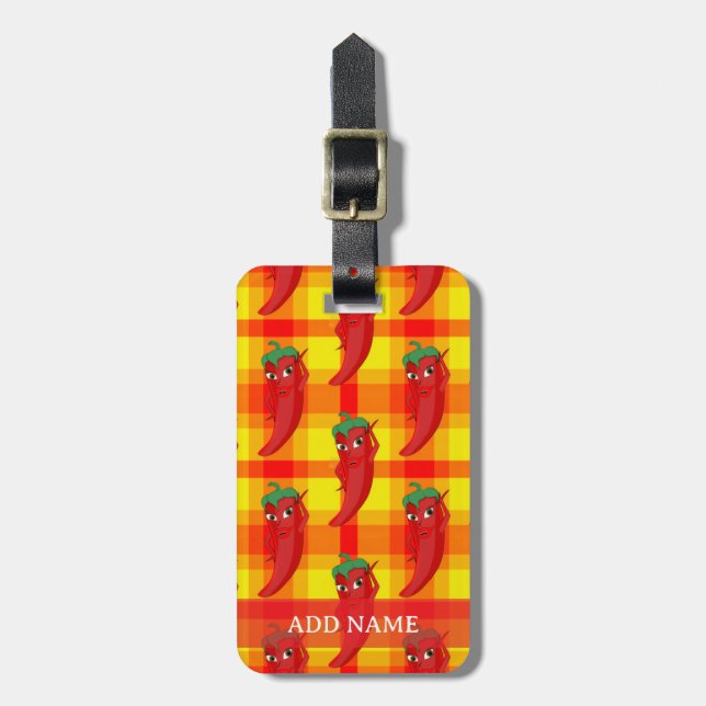 Étiquette À Bagage Motif rouge Pepper Diva orange jaune Plaid (Devant Vertical)