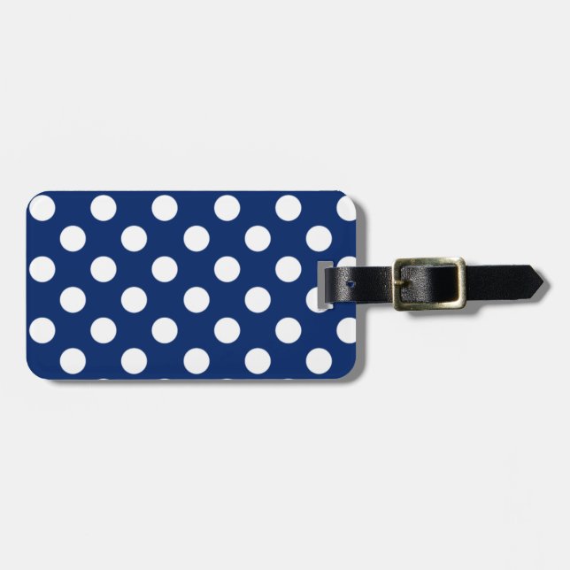Étiquette À Bagage Motif Royal Blue Big White Polka Dot (Devant horizontal)