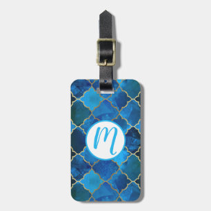 Étiquette À Bagage Motif Sapphire Gemstone & Gold Marocain Carrelage