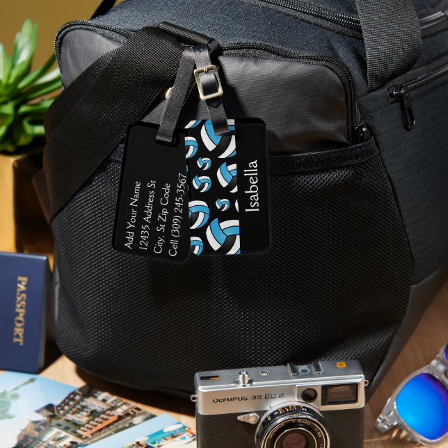 Étiquette À Bagage Motif sportif de volley-ball bleu (Recto & Verso)