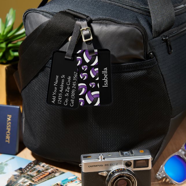 Étiquette À Bagage Motif sportif de volley-ball violet (Recto & Verso)