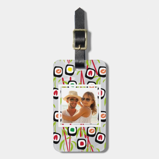 Étiquette À Bagage Motif Sushi Design| Monogramme (Devant Vertical)
