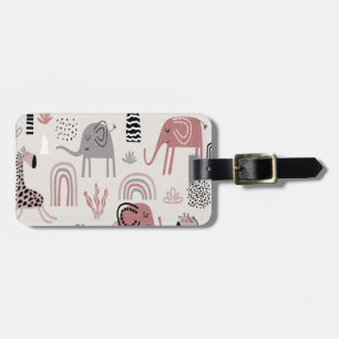 Étiquette À Bagage Motif transparent coloré avec des éléphants mignon