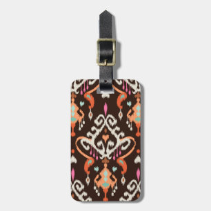 Étiquette À Bagage Motif tribal de girly ikat brun orange moderne