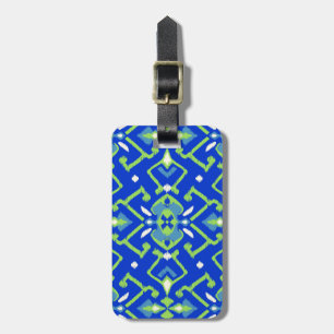 Étiquette À Bagage Motif tribal de ikat bleu vert géométrique chic