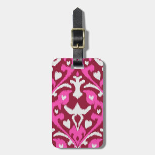 Étiquette À Bagage Motif tribal d'ikat girly rose rouge audacieux