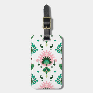 Étiquette À Bagage Motif tribal d'ikat girly rose vert moderne