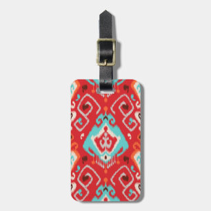 Étiquette À Bagage Motif tribal d'ikat girly rouge moderne de