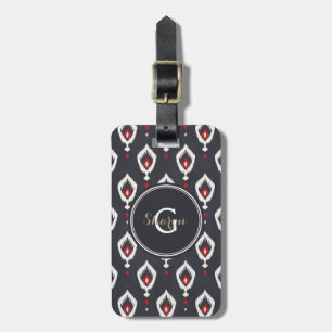 Étiquette À Bagage Motif tribal ikat noir et rouge chic avec monogram