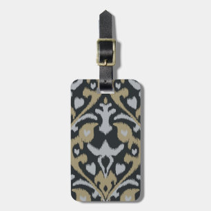 Étiquette À Bagage Motif tribal moderne gris brun noir ikat
