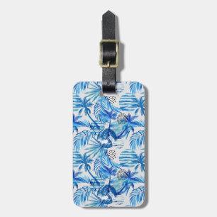 Étiquette À Bagage Motif tropical bleu lumineux d'aquarelle