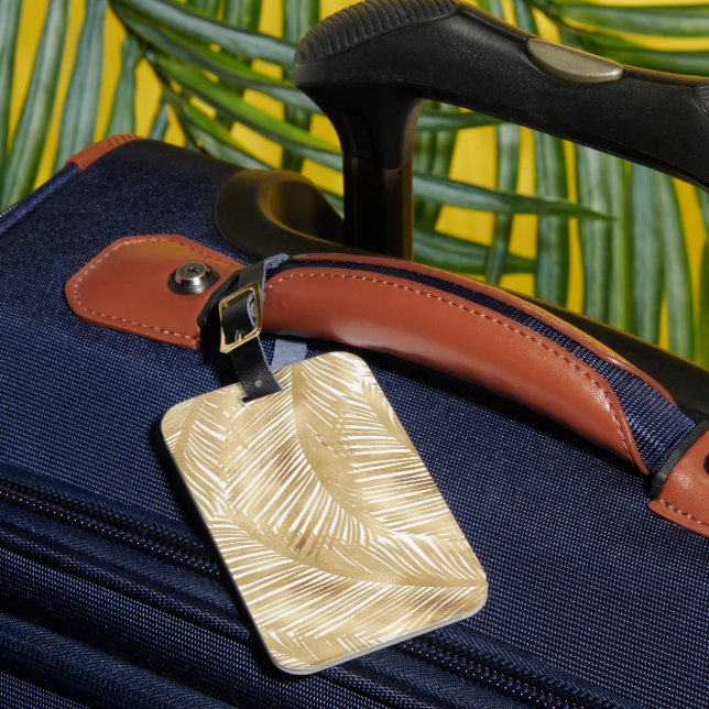 Étiquette À Bagage Motif Tropical de feuille d'or moderne (Insitu Rectoal 1)